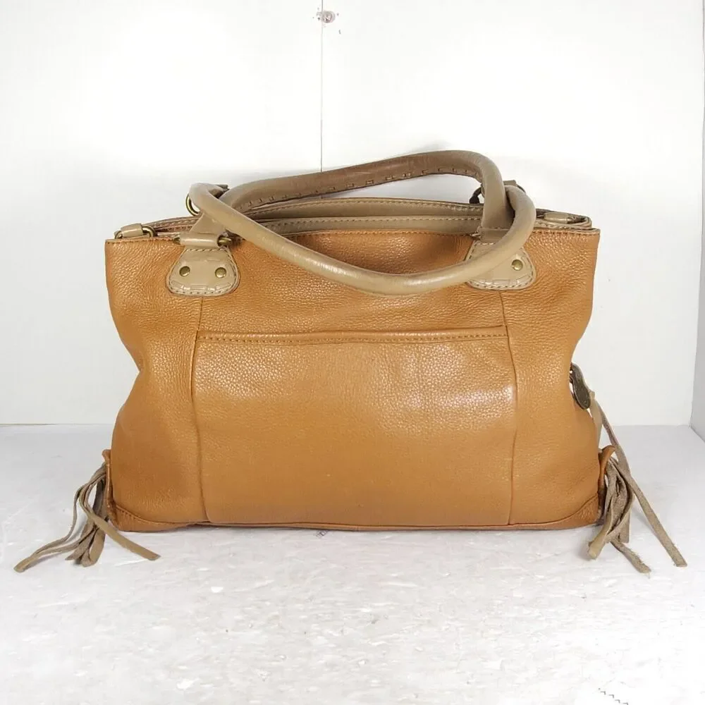 Muxo By Camila Alves Brown Leather Fringe Logo Handbag Purse Bag